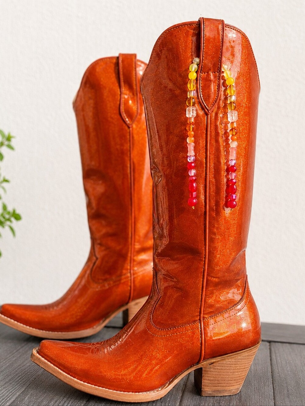 Georgia Peach Co Handmade Sunset Beaded Western Boot Charm Red Orange Yellow